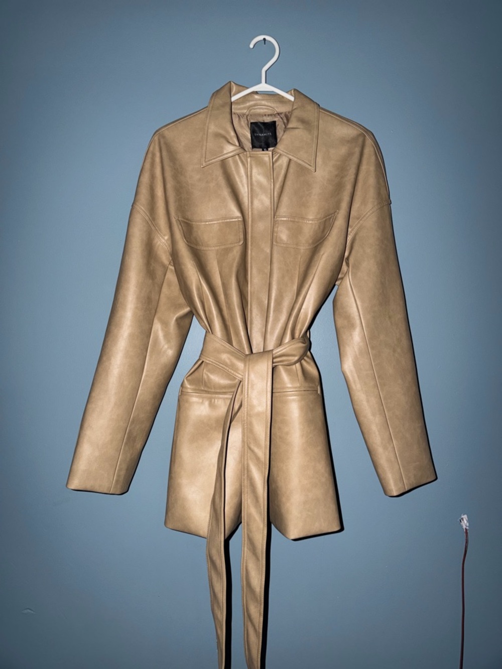 Dynamite Tan Faux Leather Belted Jacket